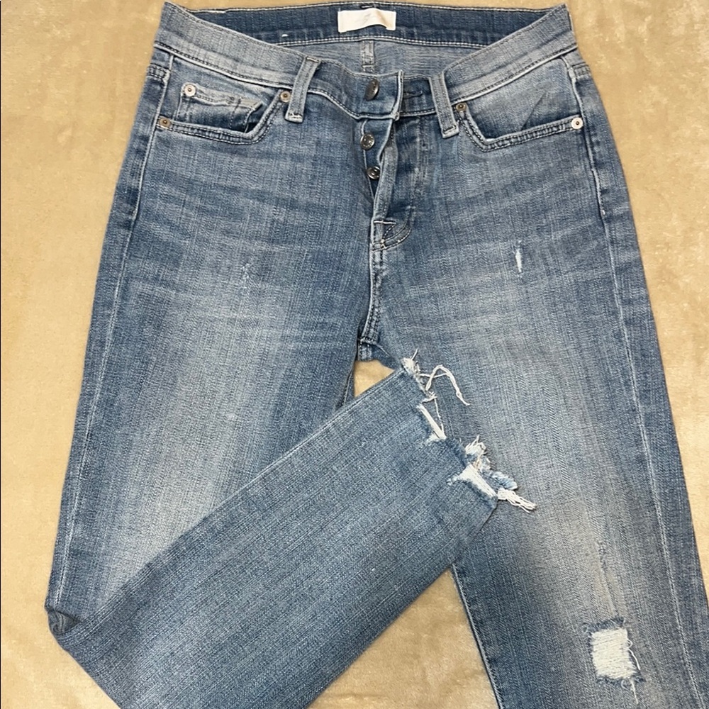 7 For All Mankind Blue Skinny Jeans Distressed Look